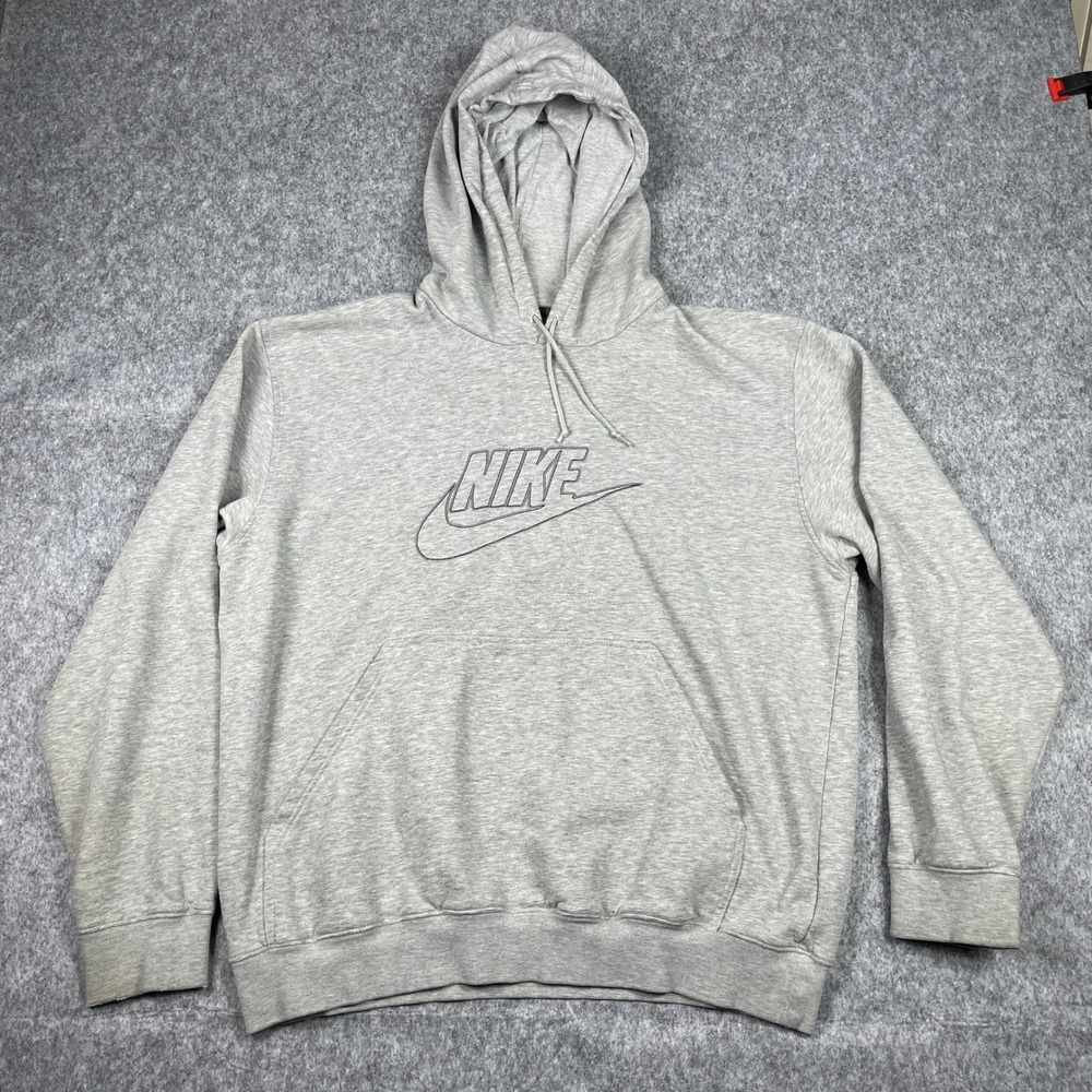 VTG Nike Hoodie Mens XL Gray Embroidered Swoosh Fleece Sweatshirt Silver Tag 90s
